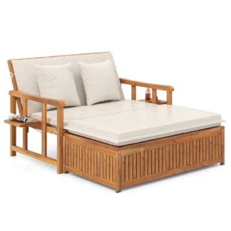 Modern Outdoor Teak Daybed Patio Lounge Sofa