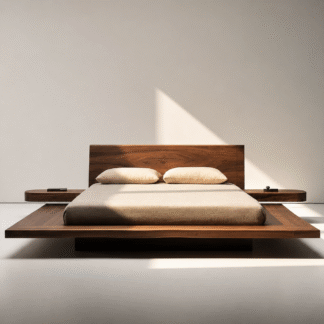 Modern Solid Teak Wood Platform Bed Frame Japanese Minimalist Style Bedroom Furniture for Modern Home