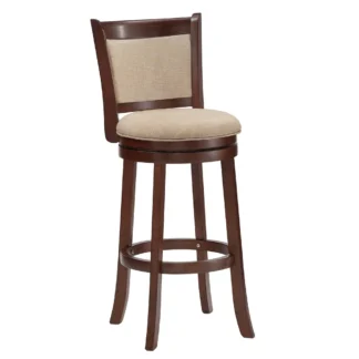 Modern Solid Teak Wood Swivel Bar Stool Upholstered Linen Seat Indoor Restaurant and Cafe Bar Chair Furniture