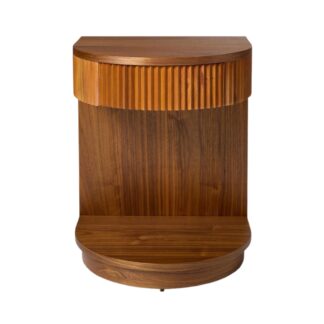 Modern Solid Wood Nightstand Fluted Drawer Walnut Finish