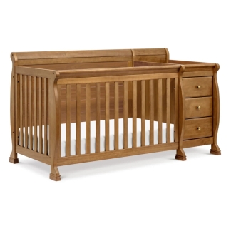 Modern Solid Teak Wood Baby Crib With Storage Drawers Convertible Nursery Bed