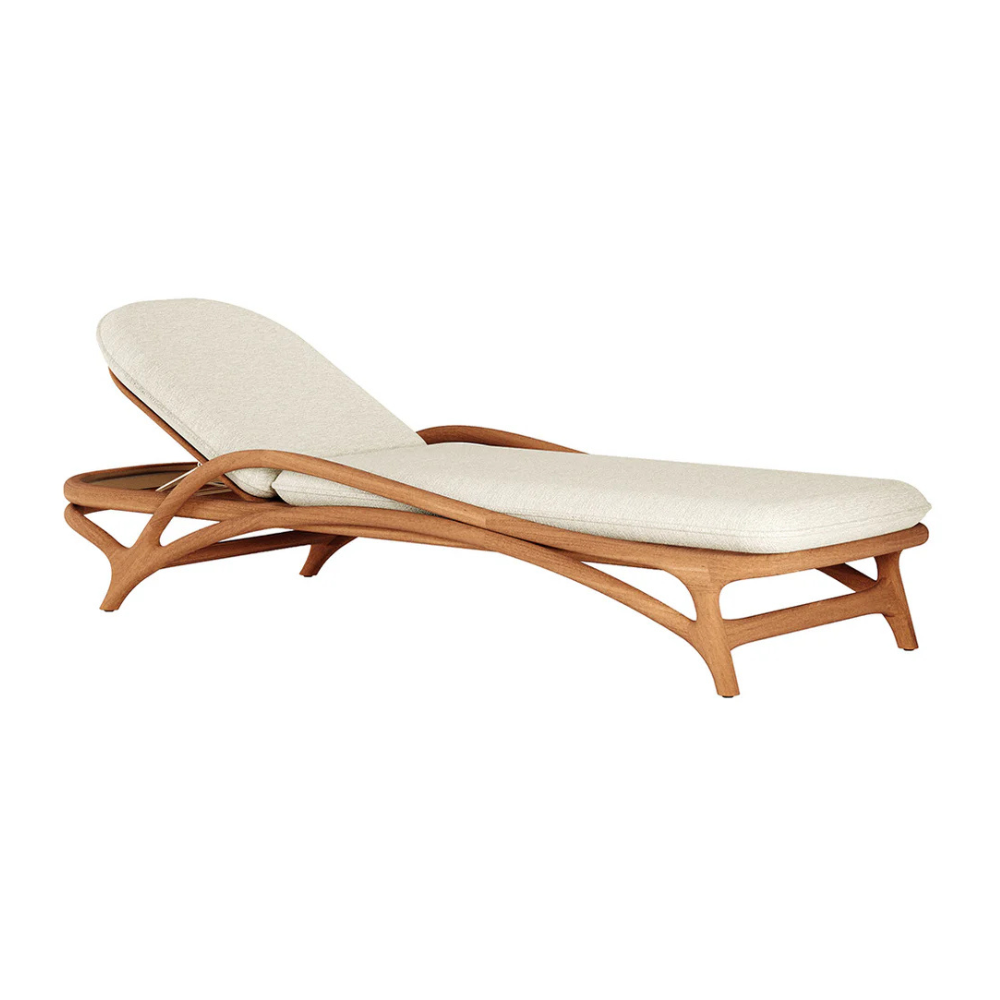 Modern Curved Teak Sun Lounger Luxury Outdoor Chaise Lounge With Cushion Poolside Furniture