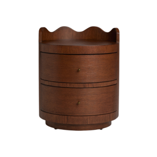 Modern Round Wooden Nightstand Double Drawer Solid Wood Bedside Table Curved Storage Cabinet Bedroom Furniture