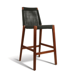 Solid Teak Wood Bar Stool Chair Handwoven Seat High Counter Stool Indoor Outdoor Kitchen Bar Furniture Durable Stable