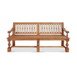 Solid Teak Wood Bench with Backrest and Armrests Classic Wooden