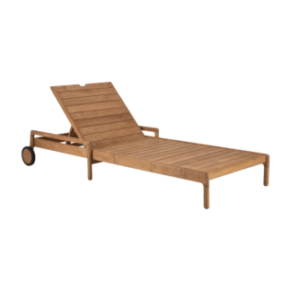 Modern Teak Sun Lounger With Wheels Adjustable Backrest Poolside Chaise Lounge Outdoor Furniture