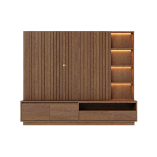Solid Teak Wood TV Wall Panel Media Console for Hotel Suite Apartment Resort Villa Modern Entertainment Center Furniture