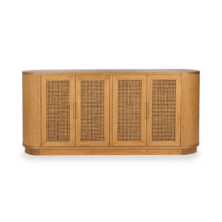 Modern Teak Wood Rattan Sideboard Cabinet Living Room Storage Furniture