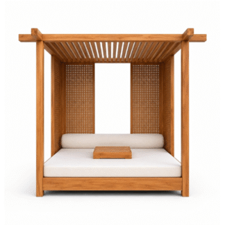 Modern Solid Teak Wood Outdoor Cabana Daybed With Canopy Luxury Poolside Garden Furniture