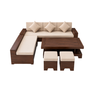 Modern Teak Wood Corner Sofa Set Living Room Furniture Indoor Lounge Sofa Set with Coffee Table