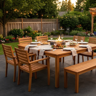 Luxury Teak Wood Outdoor Dining Set with Bench for Garden Patio Resort Villa Hotel Furniture