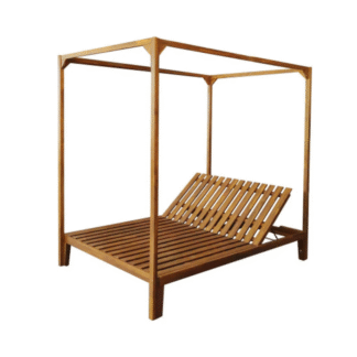 Modern Teak Outdoor Canopy Daybed Adjustable Backrest Garden Lounge Furniture