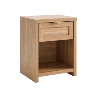 Modern Round Wooden Nightstand with Double Drawer, Curved Bedside Table Solid Wood Storage Cabinet for Bedroom Furniture