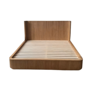 Modern Fluted Solid Teak Wood Bed Frame Luxury Minimalist Bedroom Furniture