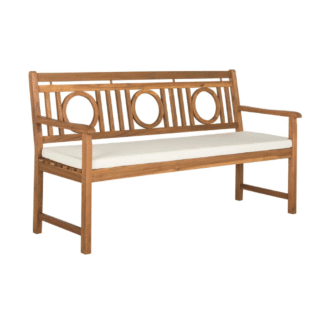 Teak Wood Garden Bench with Cushion Outdoor Patio Sofa Resort Villa Hotel Lounge Furniture