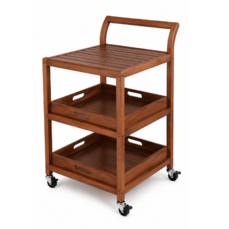 Modern Solid Teak Wood  Serving Cart Mobile Storage Trolley Rolling Kitchen Cart Home Bar Furniture