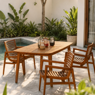 Solid Teak Rectangular Outdoor Dining Table Modern Garden Patio Resort Furniture