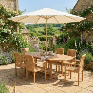 Traditional Oval Teak Wood Garden Table and Chair Set