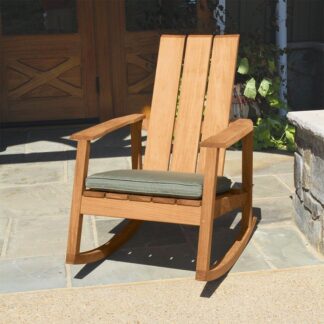 Classic Teak Wood Rocking Chair with Seat Cushion