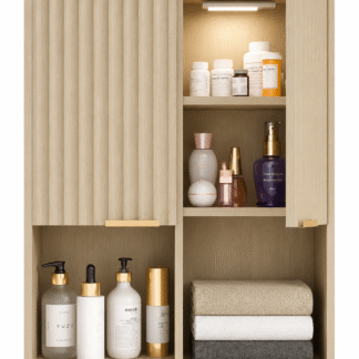 Minimalist Solid Teak Wood Over Toilet Storage Cupboard