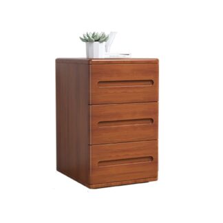 Modern Teak Wood Nightstand 3 Drawer Storage Cabinet for Bedroom