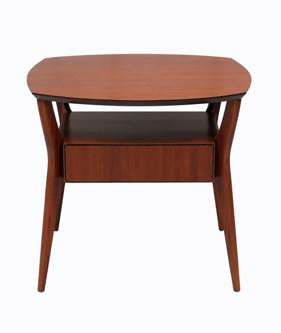 Midcentury Teak Wood Bedside Table Curved Top Nightstand for Bedroom