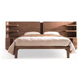 Midcentury Teak Wood Platform Bed Elegant Wooden Bedroom Set with Shelf