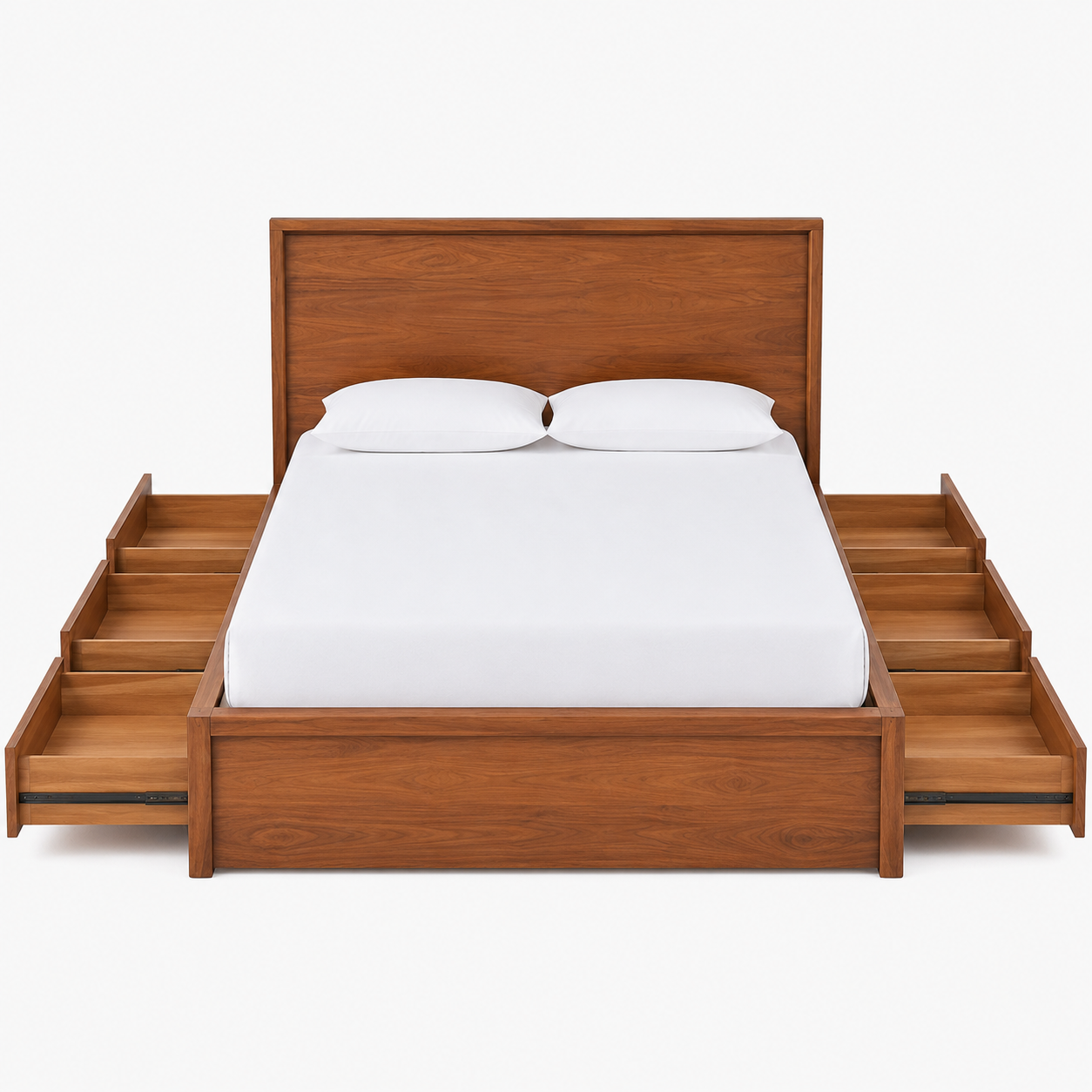 Midcentury Teak Wood Storage Bed Elegant Wooden Bedroom Set with Drawers