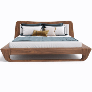 Luxury Teak Wood Platform Bed Elegant Curved Base Floating Bedroom Set