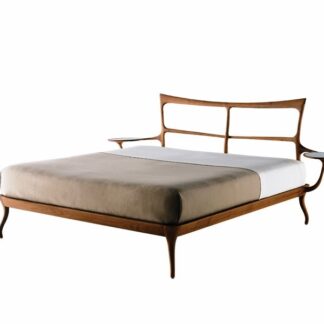 Unique Teak Wood Platform Bed Elegant Curved Wooden Bedroom Set with Shelf