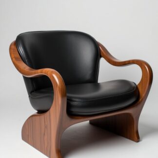 Architectural Teak Wood Leather Chair Seamless Wave Low Profile Club Seat