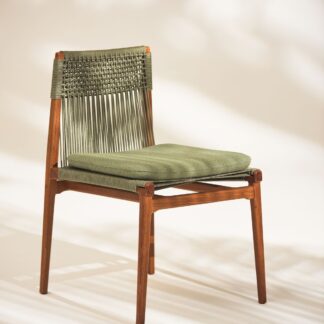 Modern Teak Wood Outdoor Chair Elegant Woven Cord Leisure Bistro Armless Chair
