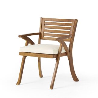 Slatted Back Teak Wood Outdoor Chair Luxury Patio Armchair with Removable Cushion