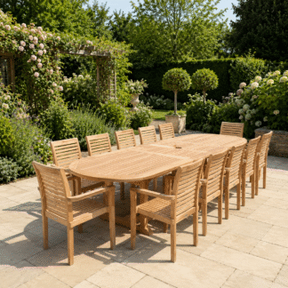 Architectural Large Teak Wood Outdoor Set Premium Patio Dining Table Multi Person Seating