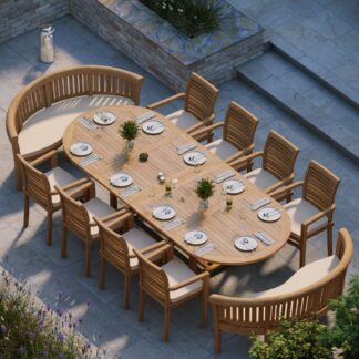 Premium Solid Teak Wood Outdoor Set Large 12 Person Garden Dining Group with Armchairs