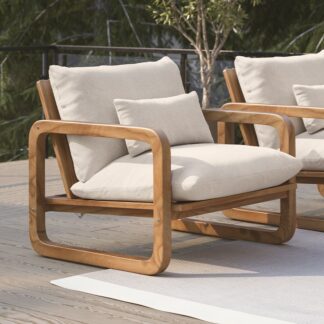 Continuous Loop Teak Wood Outdoor Chair Luxury Patio Lounge Armchair with Lumbar Pillow