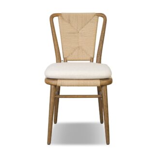 Warm Minimalist Teak Wood Dining Chair Armless Woven Cord Leisure Chair for Cozy Dining Room