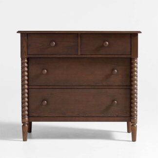 Classic Beaded Pillar Teak Wood Cabinet 4 Drawer Elegant Storage Dresser