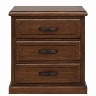 Cozy Silhouette Teak Wood Nightstand Rich Grain 3 Drawer Bedside Cabinets for Home