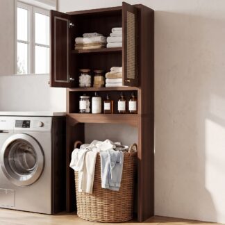 Scandinavian Teak Wood Toilet Organizer Cabinet