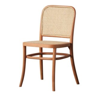 Minimalist Teak Wood Bistro Chair Natural Rattan Woven Seat Elegant Dining Furniture
