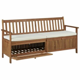 Modern Teak Wood Garden Storage Bench Twin Seater Lounger Drop Down Door Sofa