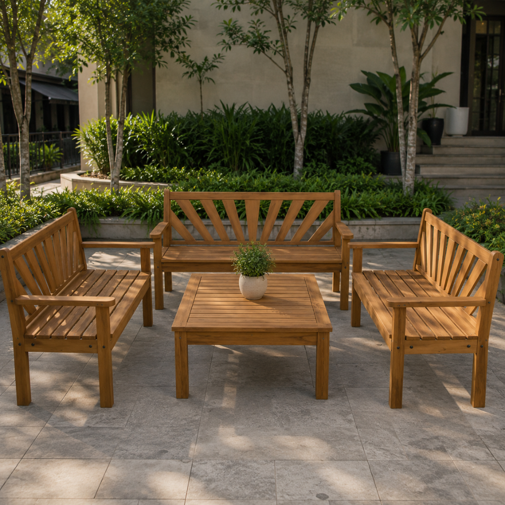 Teak Outdoor Sofa Set Solid Wood Garden Lounge Furniture Patio Seating Set for Resort Villa Hotel Restaurant