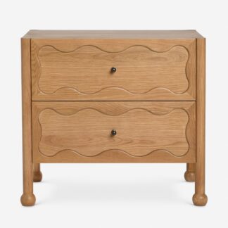 Wavy Carving Teak Wood Nightstand Two Drawer Aesthetic Bedside Table