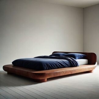Premium Japandi Teak Wood Platform Bed Low Profile Curved Queen King Bedstead