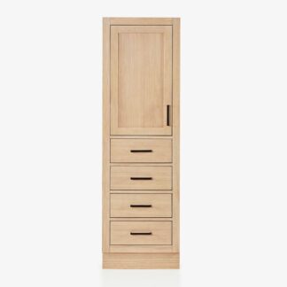 Modern Teak Wood Tall Storage Tower with Shaker Door and 4 Drawers