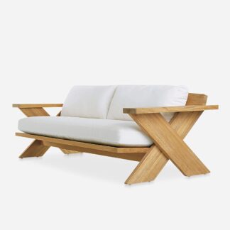 Modern X Frame Teak Wood Outdoor Sofa Luxury Patio Daybed with Cushion