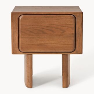 Minimalist Teak Wood Nightstand Rounded Bedside Table with Single Drawer