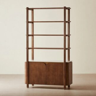 Luxury Solid Teak Wood Bookshelf Multi Tier Open Shelf Bookcase with Lower Storage Cabinet