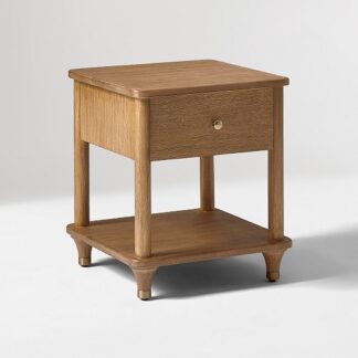 Luxury Solid Teak Wood Nightstand Rounded Corner Bedside Table with Round Pillar Legs for Bedroom